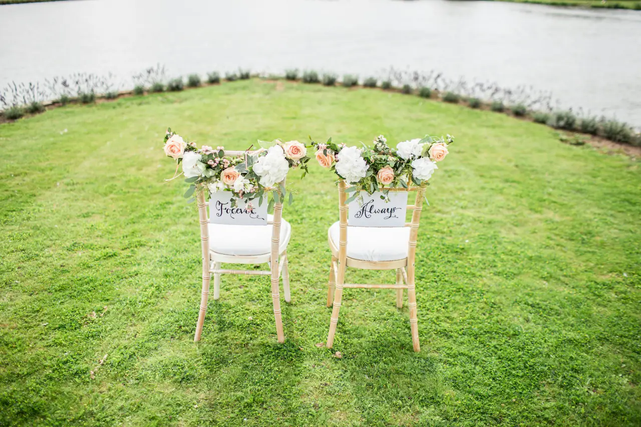 Mr and Mrs chairs on the lawn