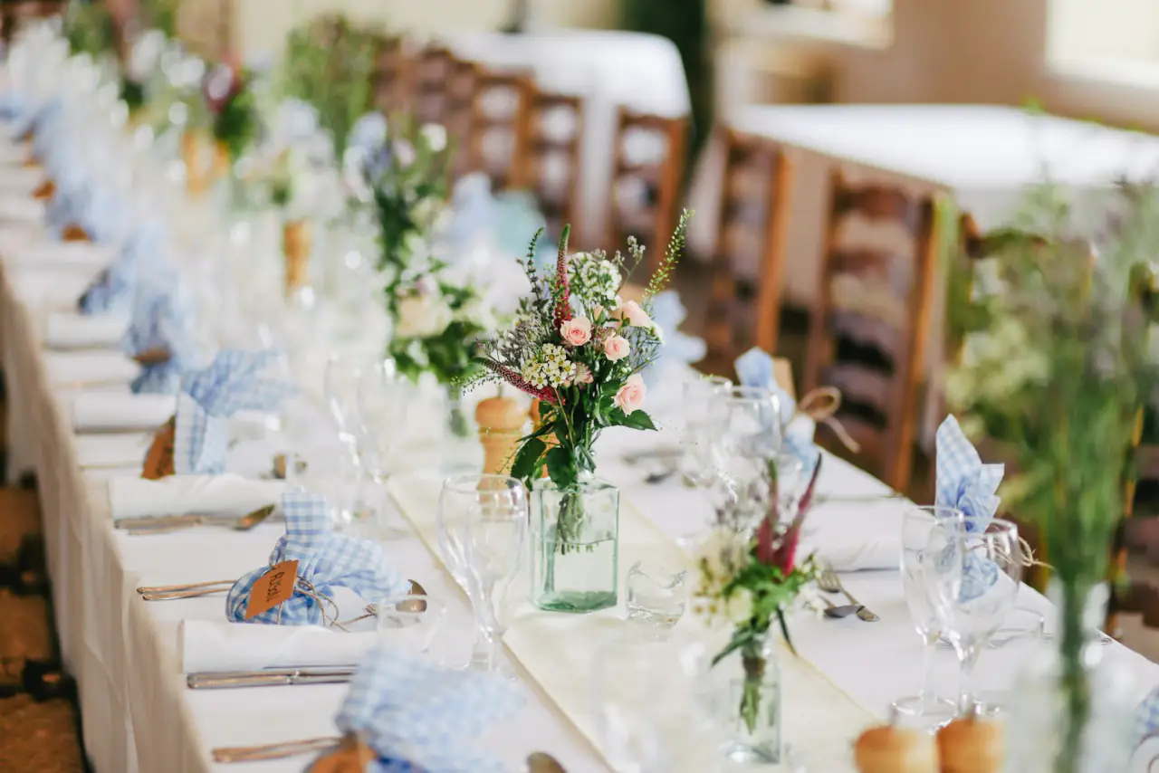 Reception table with flowers